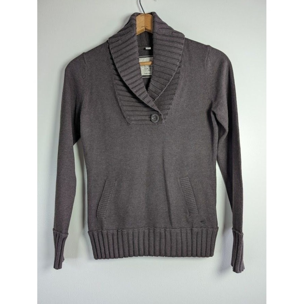 Esprit Womens Shawl Collar Button Sweater Charcoal Grey Cotton Knit Size L
